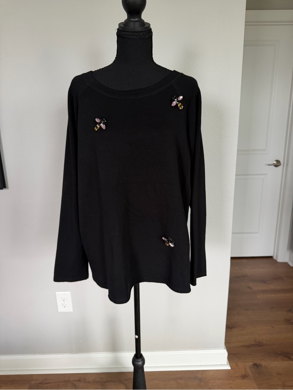 Karen Kane Black Long-Sleeve Top with Jewel Accents